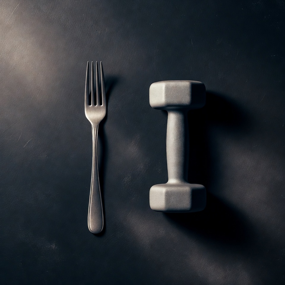 Fork and dumbbell side by side - diet versus exercise