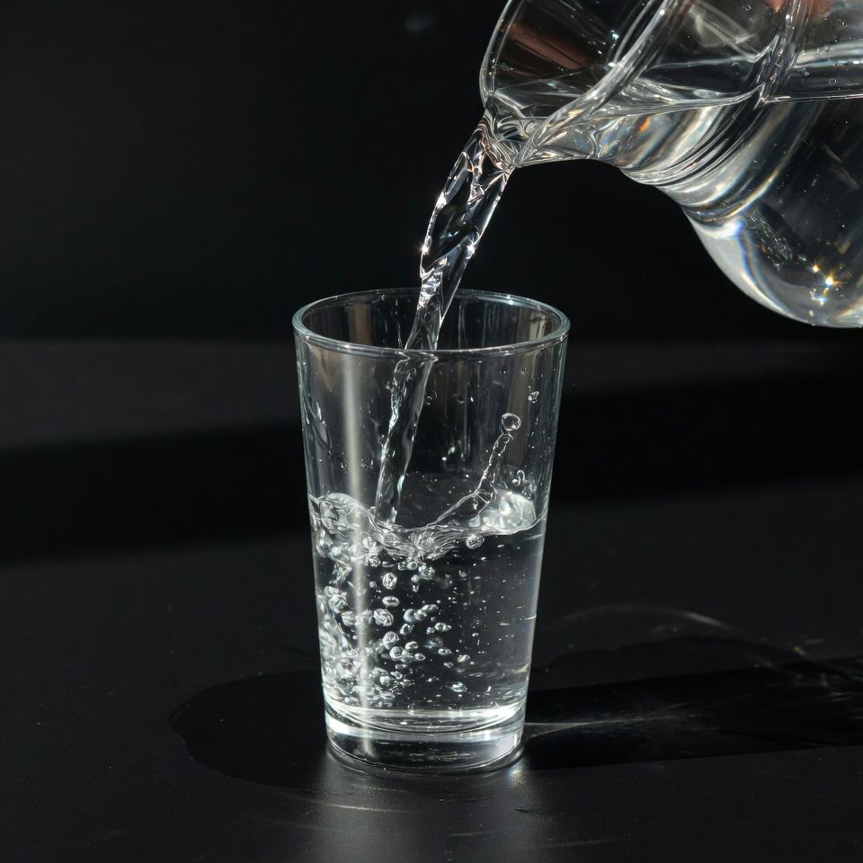 Glass of clear water being poured