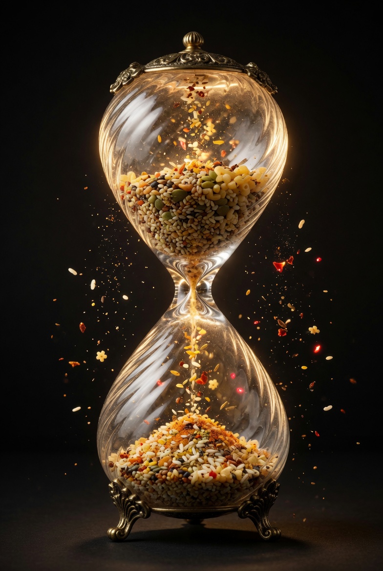 Hourglass with food particles instead of sand