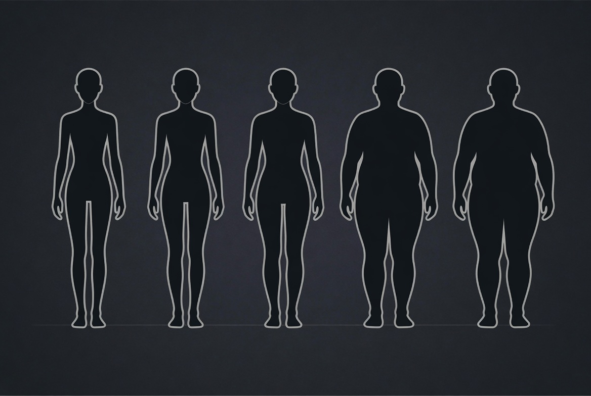 Body silhouette outlines showing shapes across BMI range